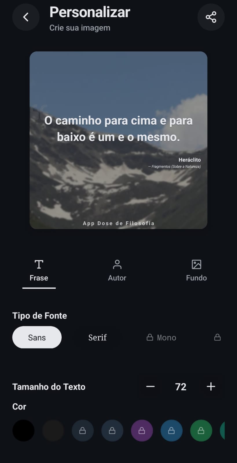 Tela de citação diária do app Dose de Filosofia